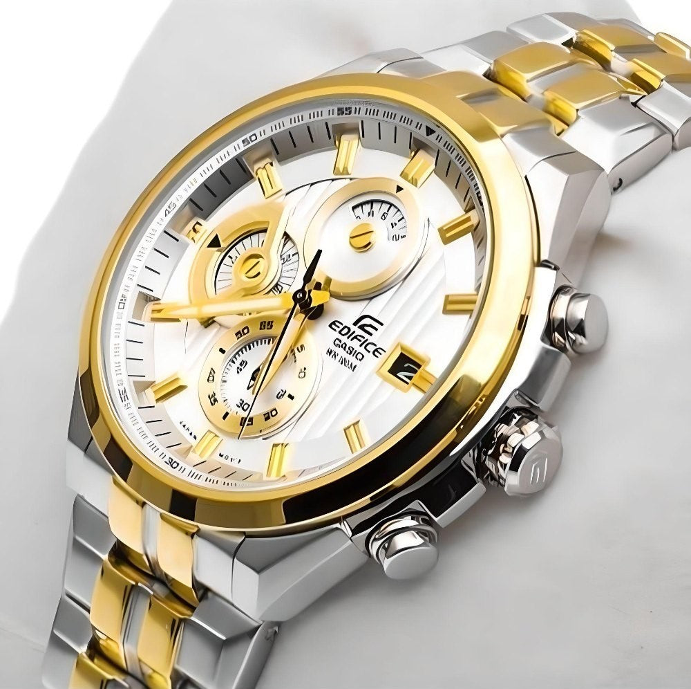 Edifice Watch Shells Casio Edifice Chronograph Men's Watch With Silver Gold Color & Stainle ...