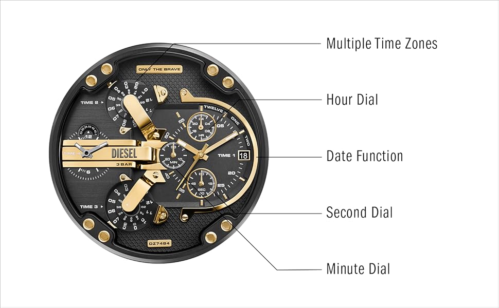 Diesel Big Daddy Multi-Function Chronograph Analog Black-Gold Dial Men's Watch DZ-8014