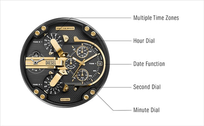 Diesel Big Daddy Multi-Function Chronograph Analog Black-Gold Dial Men's Watch DZ-8014