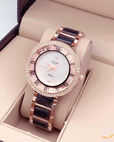 Black Gold Stainless Steel Strap Watch For Women With Diamond White Dial Best Gift Watch_RLX-7919