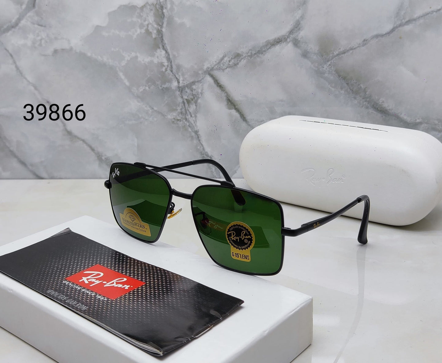 RayBan Retro Green Glass And Black Frame Sunglasses Unisex Sunglass For Men's Women and Girl's -RB-39867