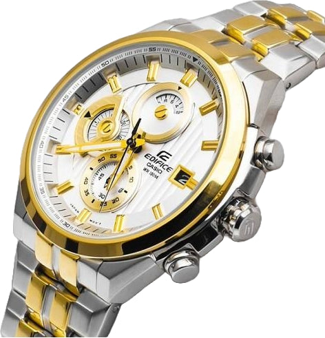 Casio Edifice Chronograph Men's Watch With Silver Gold Color & Stainless Steel Strap ED426