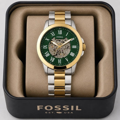 Fossil Machine Automatic Skeleton Dial Multi-tone Strap Men's Watch Formal Casual -FS-05022