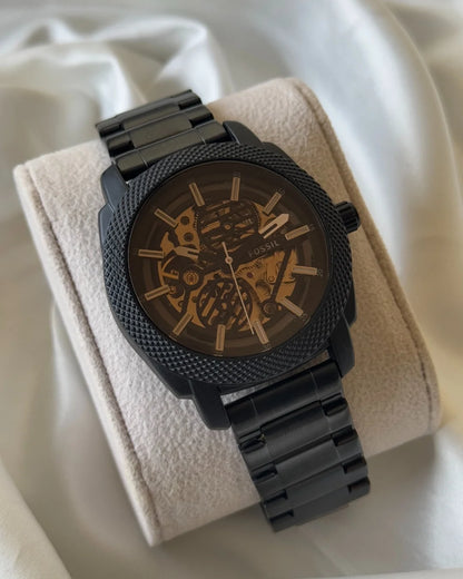 Fossil Machine Automatic Skeleton Dial Black Strap Men's Watch Formal Casual -FS-05024