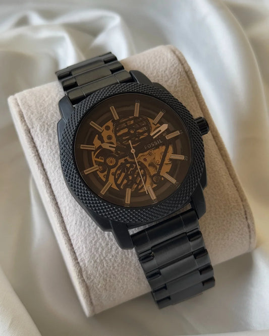 Fossil Machine Automatic Skeleton Dial Black Strap Men's Watch Formal Casual -FS-05024