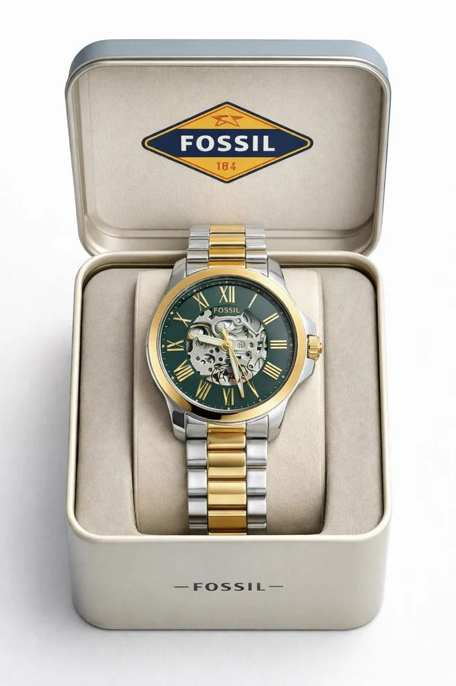 Fossil Machine Automatic Skeleton Dial Multi-tone Strap Men's Watch Formal Casual -FS-05022