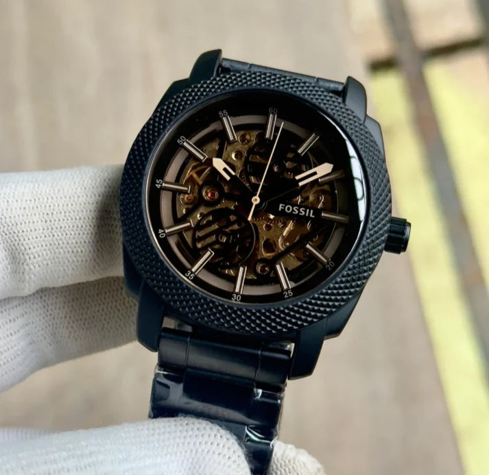 Fossil Machine Automatic Skeleton Dial Black Strap Men's Watch Formal Casual -FS-05024