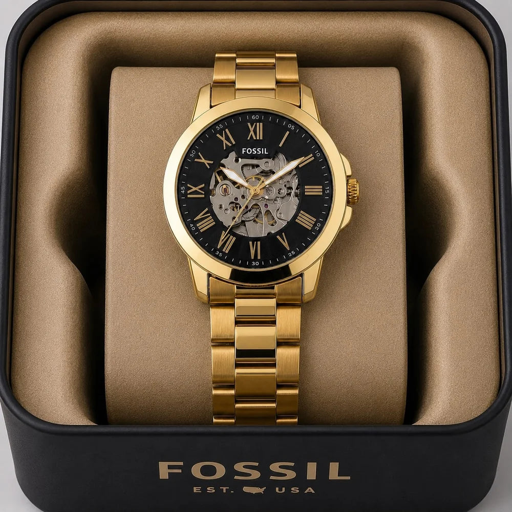 Fossil Machine Automatic Skeleton Dial Gold Men's Watch Formal Casual -FS-05019