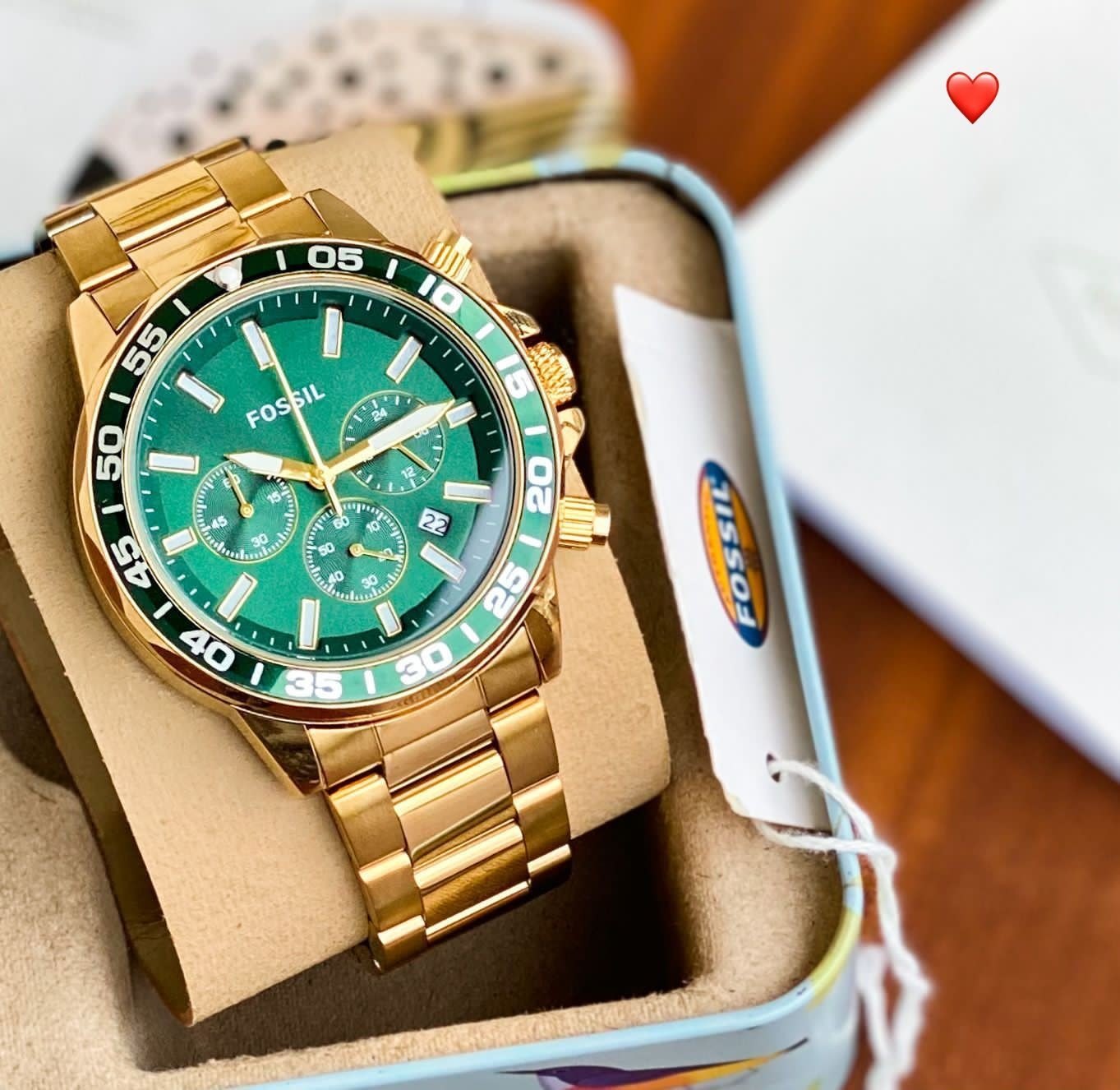 Fossil Analog Green Dial & Gold Strap Men's Watch FS-2545