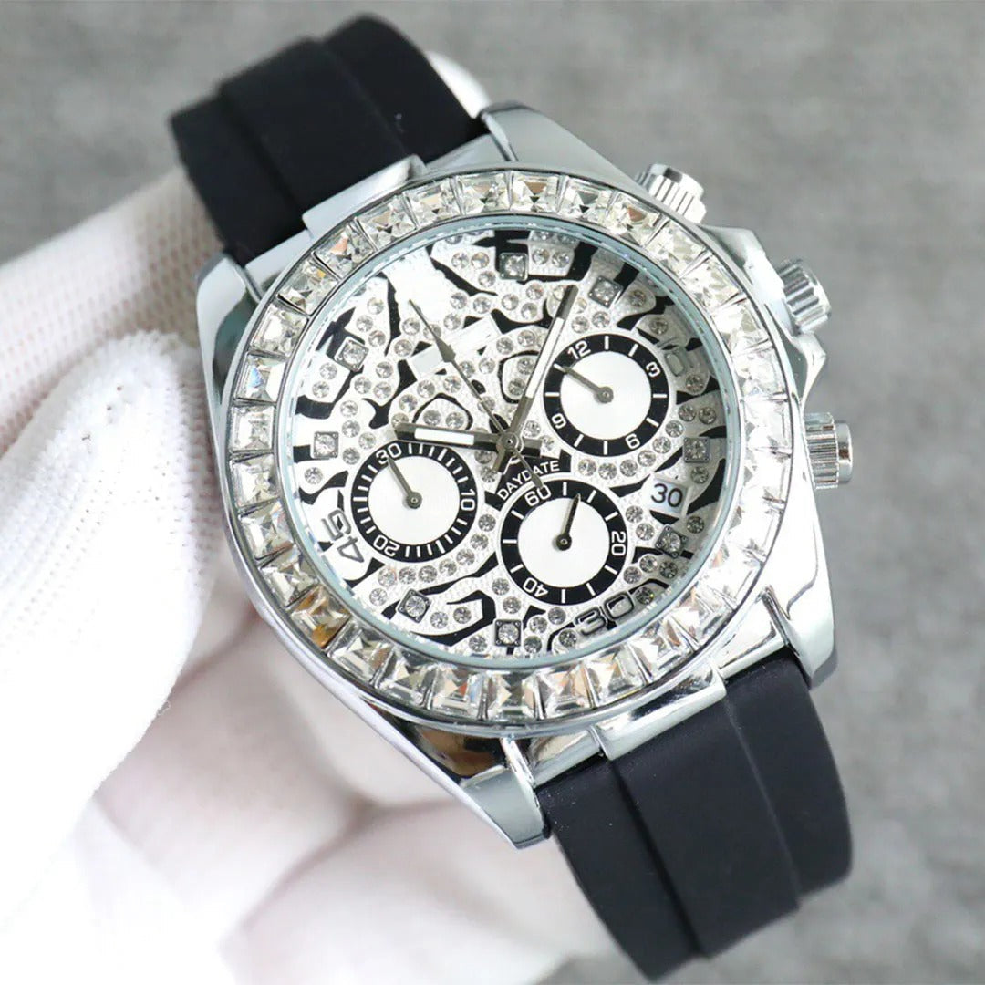 Chronograph Daytona Eye Of The Tiger Chronograph Quartz Silver Dial Chronometer Diamond Men's Watch TIGER-116589