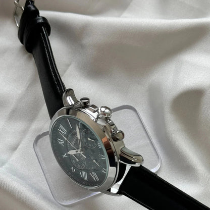 Fossil Chronograph Black & Silver Dial Leather Men's Watch - FS-4812