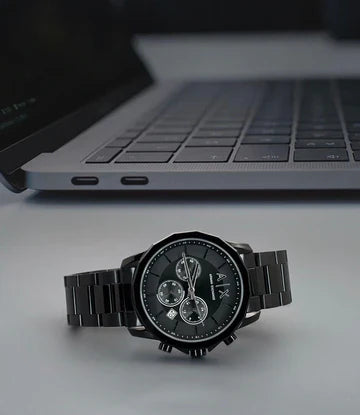 A/X Armani Exchange Banks 44 mm Black Dial Stainless Steel Chronograph Watch For Men-AX-6441