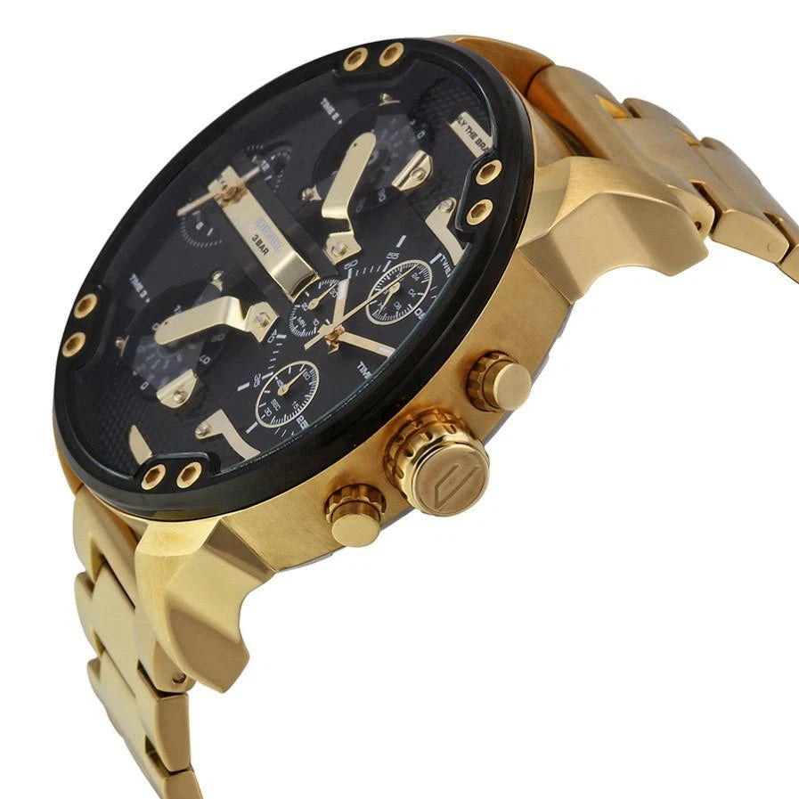 Diesel Big Daddy Multi-Function Chronograph Analog Black Dial Gold Strap Men's Watch DZ-8016