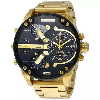 Diesel Big Daddy Multi-Function Chronograph Analog Black Dial Gold Strap Men's Watch DZ-8016