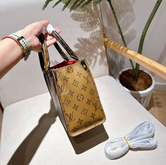 LV New Brown Two-Tone Leather Tote Bag Stylist Daily Use Hand-Bag LV-4447-WBG