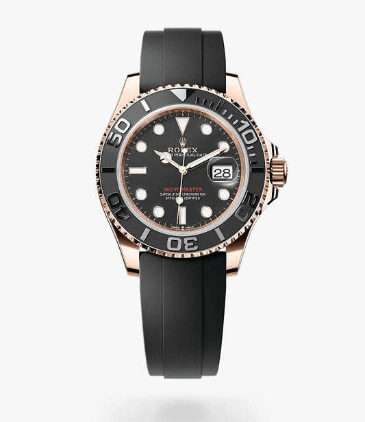 RLX Yacht-Master Rosegold Analog Black Dial Ceramic Bezel Oyster-flex Silicon Bracelet Men's Watch For Man Rlx-M268655-0004