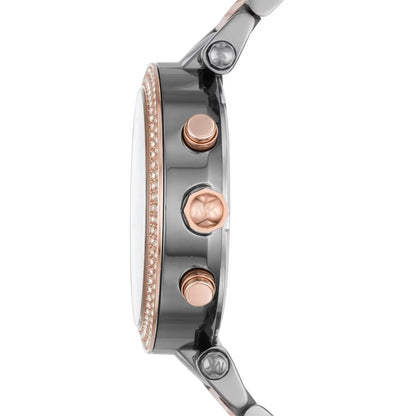 Michael Kors Two-Tone Strap Chronograph Women's Watch Black Dial Diamond Case MK-0125