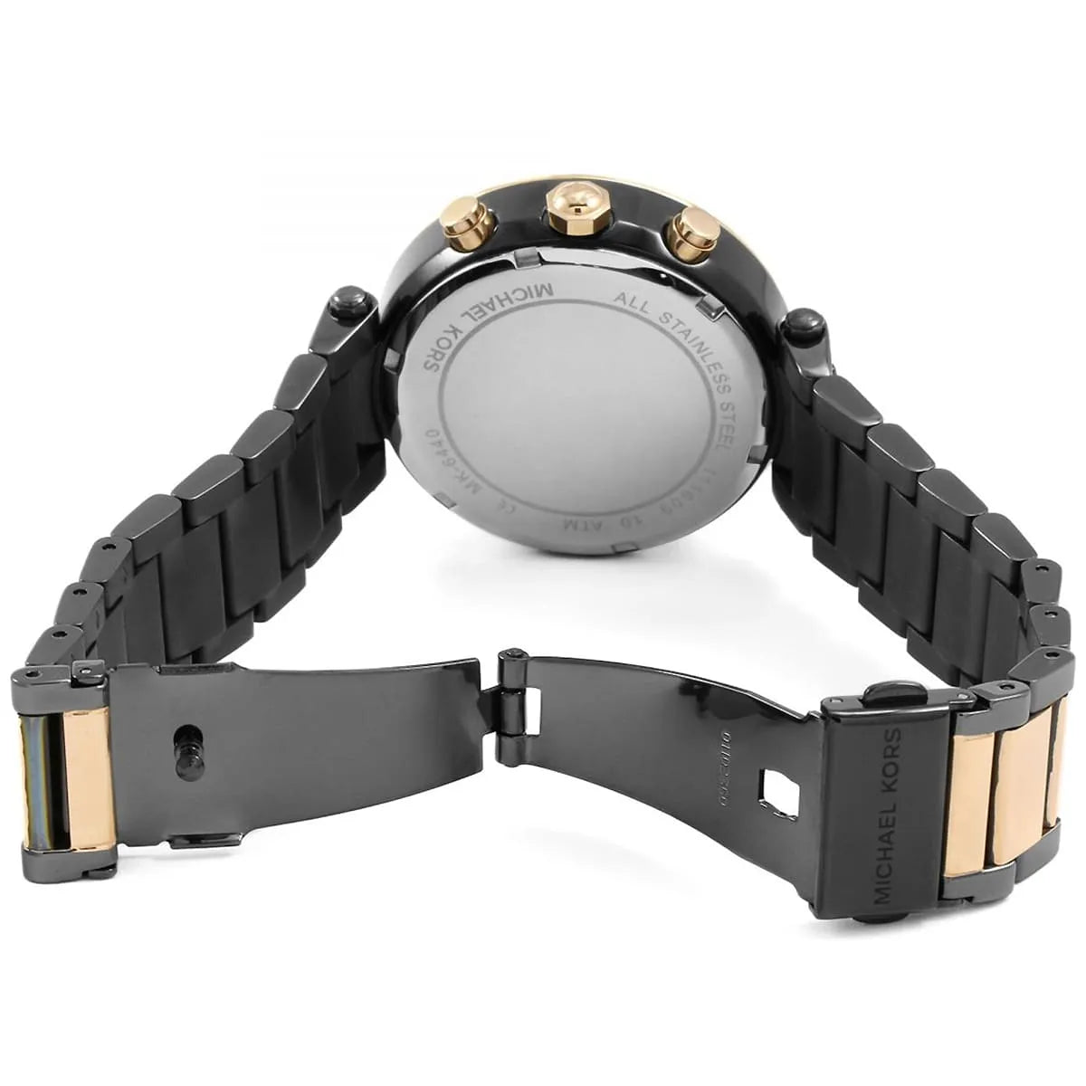 Michael Kors Two-Tone Strap Chronograph Women's Watch Black Dial Diamond Case MK-0125