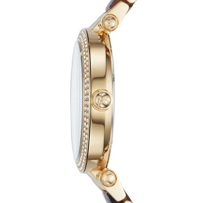 Michael Kors Parker Two-Tone Strap Chronograph Women's Watch White Dial Diamond Case MK-0134