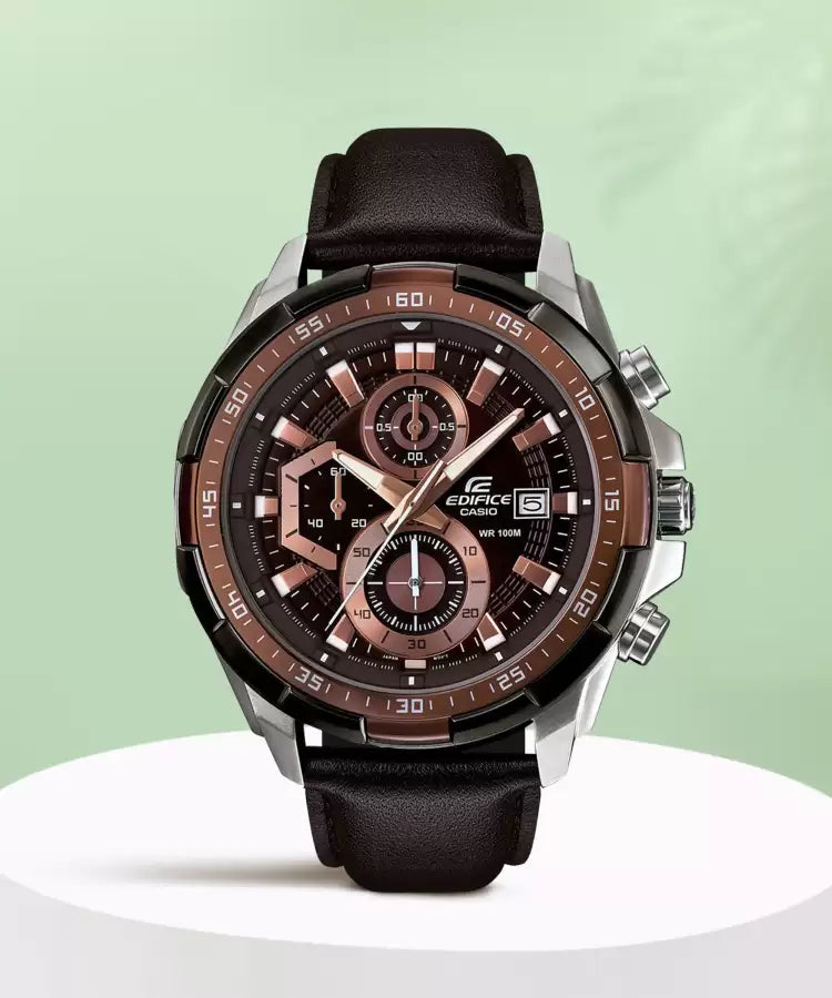 Casio Edifice Chronograph Brown Dial Leather Men's Watch EFR 539L 5AVUDF