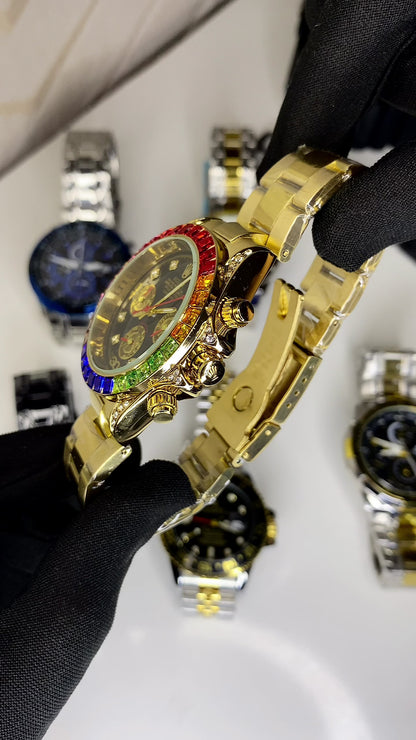 Role_x Multi Color Watch For Men With Stainless Steel Strap & Black Color Dial
