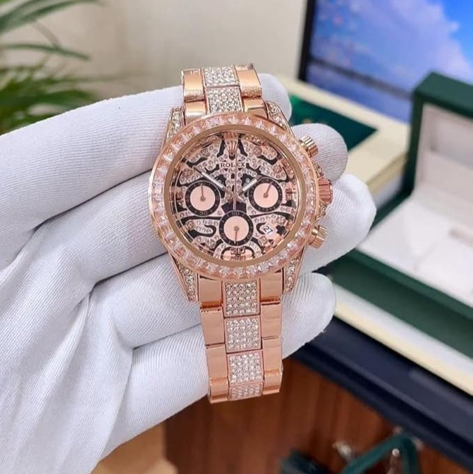 RLX Diamond Set - Eye of the Tiger Watch With Rosegold Color For Men's And Women's-Rlx-Tiger-4042