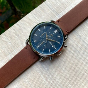 Fossil Chronograph Blue Dial with Leather Strap Watch for Men FS-5401