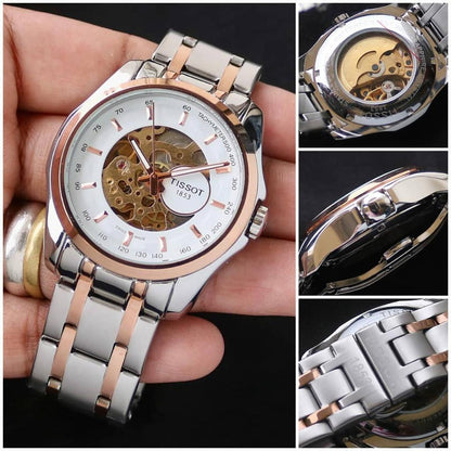 Tissot White Rose-Gold Skeleton Dial Automatic Men's Watch TS-616-7