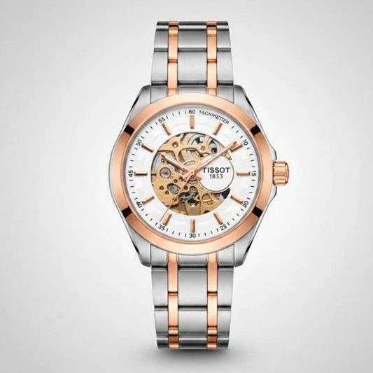 Tissot White Rose-Gold Skeleton Dial Automatic Multi tone Men's Watch TS-6170