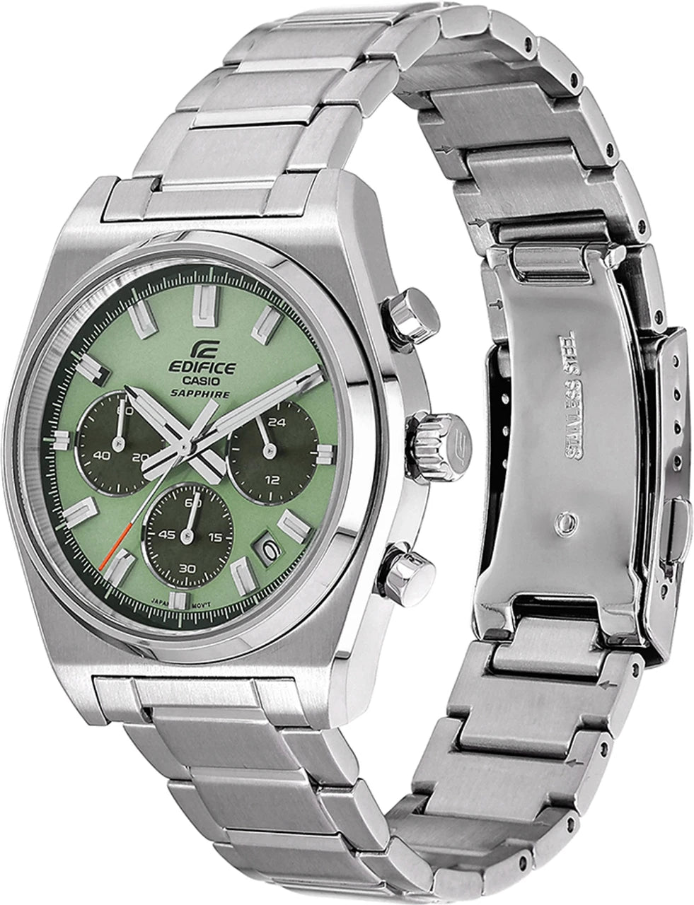 Casio Edifice Chronograph Quartz Men's Watch With Silver Strap/Green Dial ED415