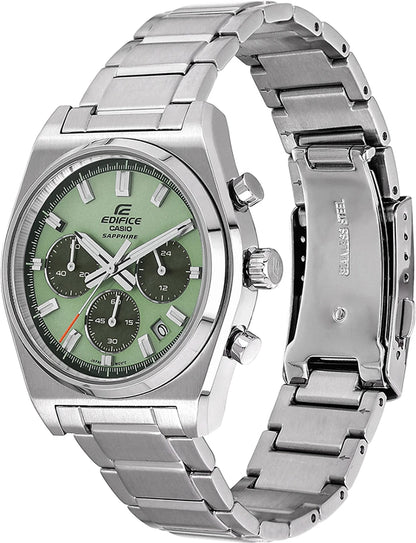 Casio Edifice Chronograph Quartz Men's Watch With Silver Strap/Green Dial ED415