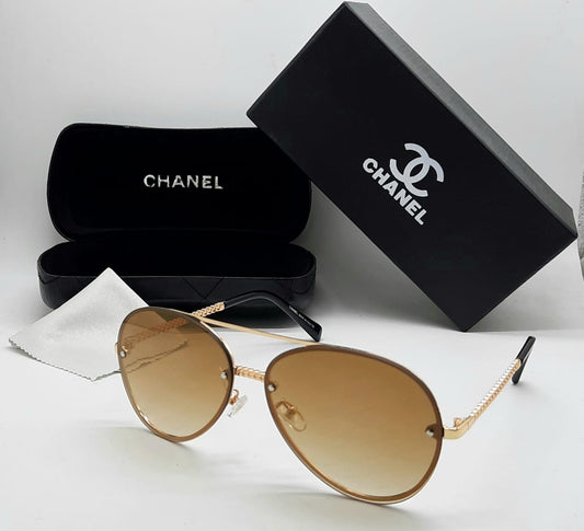 Branded Golden Color Glass Men's Women's Sunglass With Golden Frame For Men Women's Or Girl  Gold And Black Design Stick Gift Sunglass- Classy Look Sunglass Cha-97