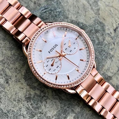 Analog Watch Es4264-White Stainless Steel Strap With Rose Gold Color Strap And White Dial Color Women's Or Girls Watch - Best Gift