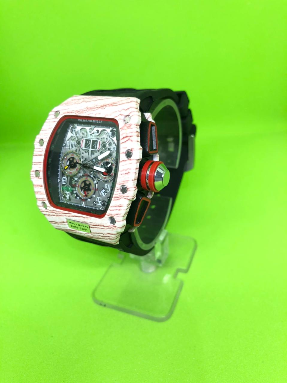 Richard Mille Chronograph Black Strap Wooden Design Case Multi Color Dial Men's Watch For Man Date Gift Watch RM50-99