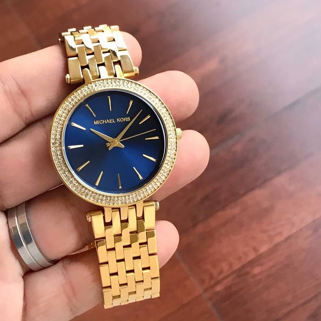 Branded Blue Dial Women's Watch With Gold Color Strap Watch For Women's or Girl MK-8823 Analog Dial Women's Or Girls watch