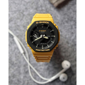 Casio G-Shock Analog Digital Yellow Color Belt Men's Watch For Man GA-2110SU-9ADR Black Color Dial Day And Date Gift Watch