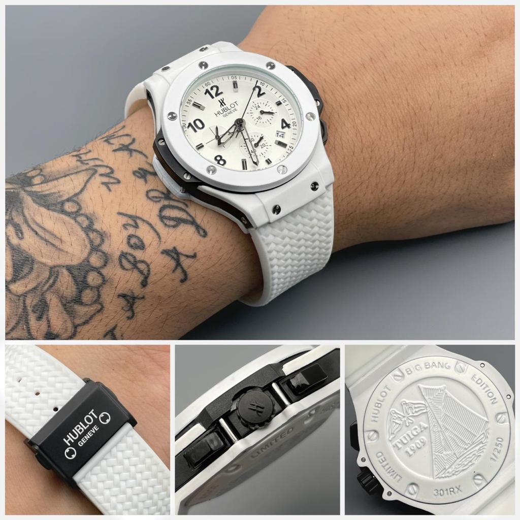 Hublot Bigbang Classic White Strap Watch 45mm Round Big Bang 5, Formal Watch For Men's HB-W-05