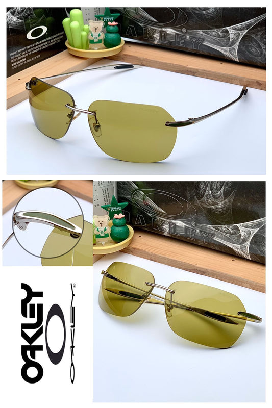 Branded Rimless Frame Blocking Sunglass In a Olive Green Color lens And Stainless Steel Stick Sunglass For Sun Protection And Also For Reading-OK-UV440