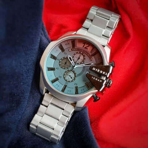 Diesel Chronograph Griffed Color Glass Grey Dial Stainless Steel Full Silver Men's Steel Watch For Men DZ-100953 Gift