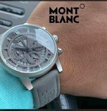 Mont Blanc Grey Chronograph Leather Men's Watch for Man M1122 Formal Casual