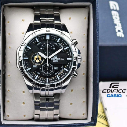 Casio Edifice Chronograph Black Dial Silver Strap Men's Watch-Best Gift EFR-556D-1AVUEF