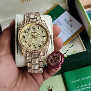 Rolex Diamond Set - Aude Mars Piguet Royal Stainless Steel Watch With Arabic Gold Dial Watch For Men's And Women's -Best For Stylist Look- Rlx-Arabic-Gold