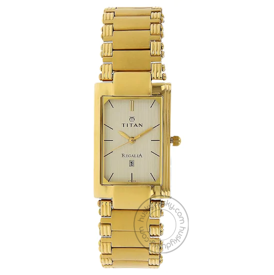 Titan Regalia Analog Champagne Dial Golden Stainless Steel Strap Watch 1234YM02