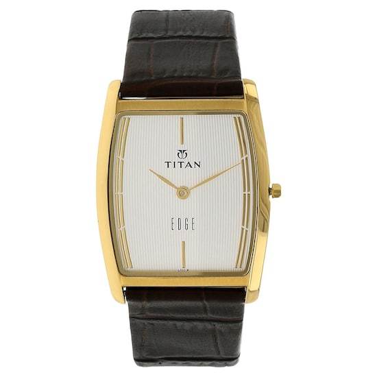 Titan Classique Analog Champagne Silver Dial Brown Leather Strap Watch NM1521YL08