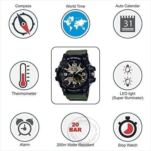 Casio G-shock Mudmaster Analog-Digital Green Black Dial Men's Watch for Man G662 Gshock Compass