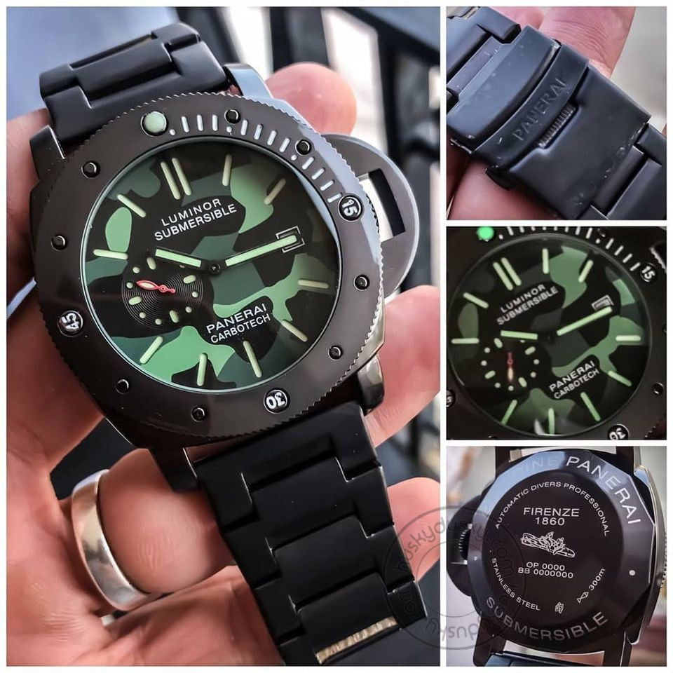LUMINOR SUBMERSIBLE [PANERAI CARBOTECH] LR-333 MULTI COLOR DIAL BLACK STAINLESS STEEL CHAIN FOR MEN's GIFT WATCH