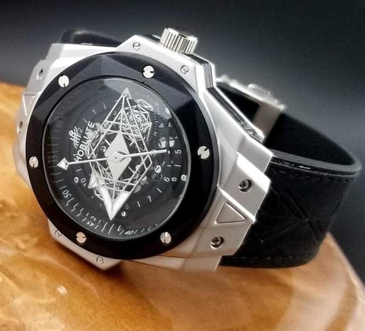 Hublot Latest Collection II All Black Chronograph Watch With Black  Analog Mens Watch Black & Silver Case Black Dial With Leather Belt Watch For Man HB-BB-6689