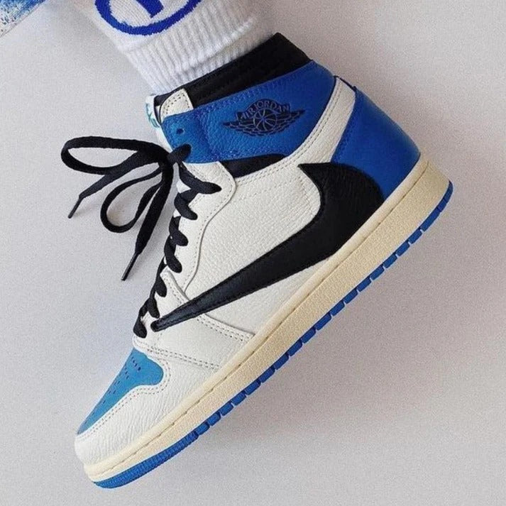 Fragment Design x Travis Scott x Air Jordan 1 Retro High OG SP Sail Black Military Blue DH3227-105