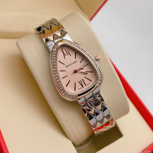 Branded Analog Watch With Silver Metal Case & Strap Watch With Rose Gold Dial Designer Rose Gold Multicolor Strap Watch For Girl Or Woman-Best Gift Date Watch-BV-103457