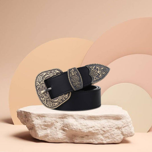 Women's Black Leather Dress Belt